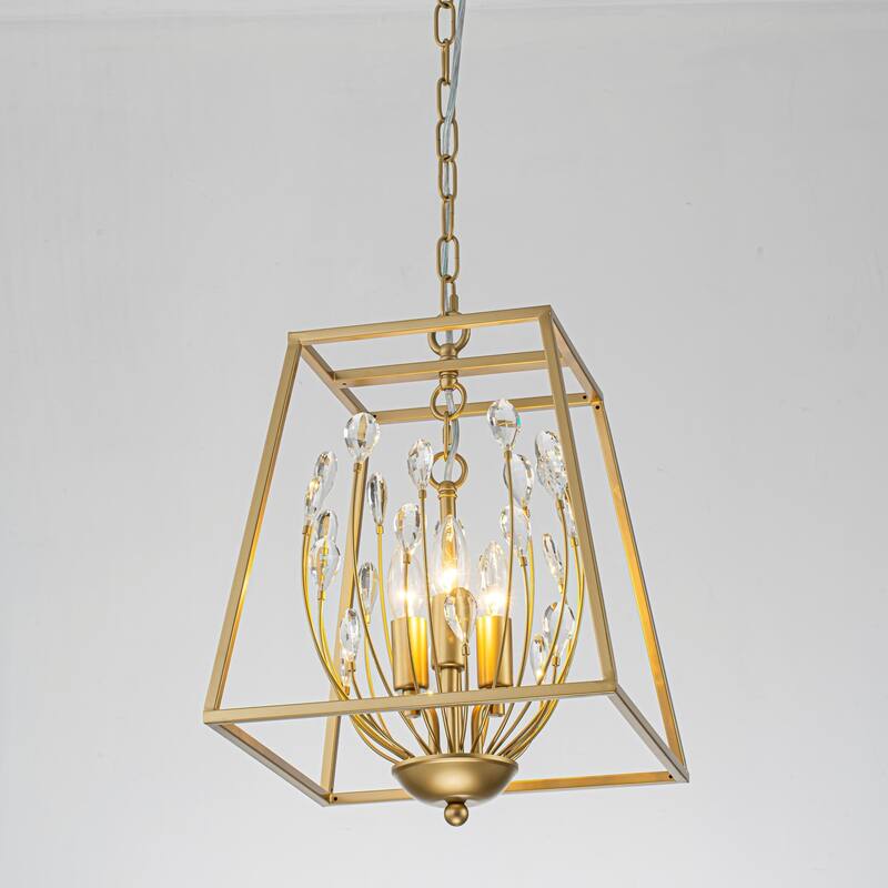 3-Light Transitional Metal & Crystal Chandelier with Adjustable Height for Dining Room - 3 Light