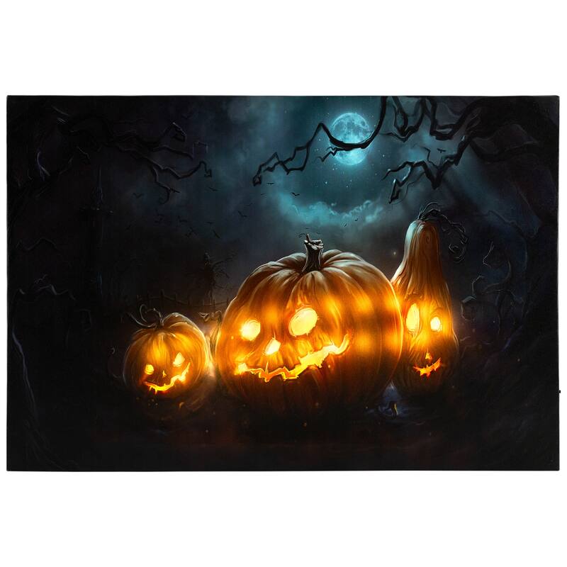 LED Spooky Halloween Jack-O-Lanterns Canvas Wall Art 23.5"x15.75"