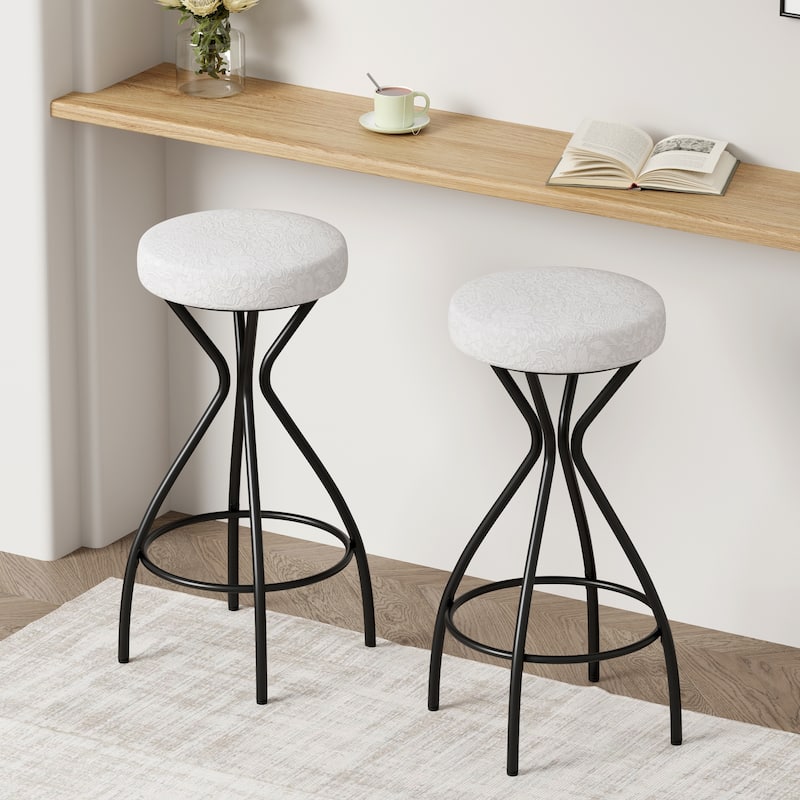 Modern Backless Bar Stools Set of 2 Round Upholstered Counter Stools for Kitchen Island Velvet Dining Chairs