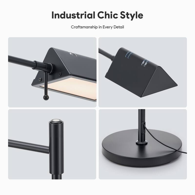 56" Dimmable LED Task Floor Lamp with Adjustable Height Swing Arms 3 Color Temperatures