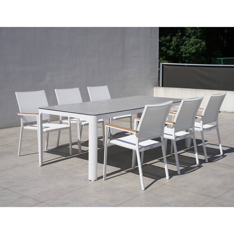 Amanti White 7-Piece Aluminum Outdoor Dining Set with Sling Set in White - N/A