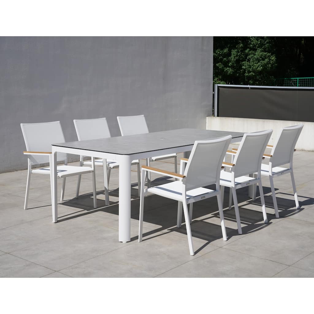 Amanti White 7-Piece Aluminum Outdoor Dining Set with Sling Set in White - N/A