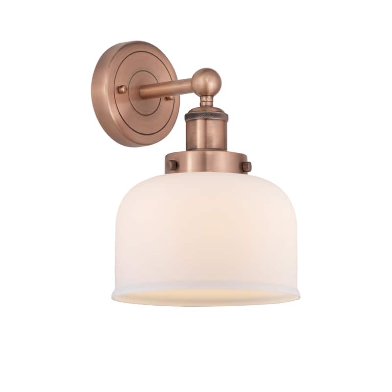 Innovations Lighting 616-1W-10-7-L Bell Sconce Bell 10" Tall Wall - Antique Copper / Matte White