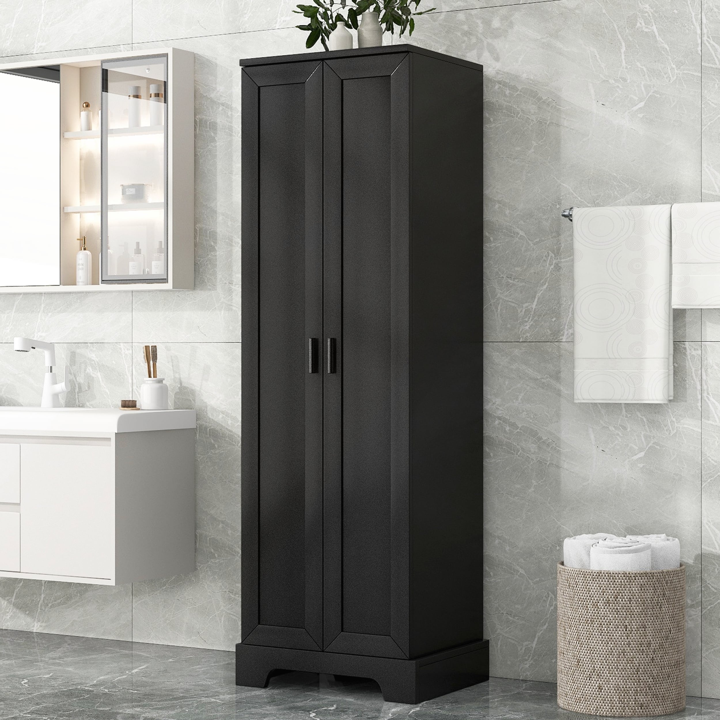 Versatile MDF Storage Cabinet with Adjustable Shelf and Anti-Tipping Safety for Bathroom and Office Organization
