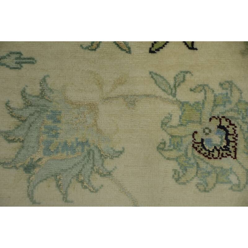 Hand Knotted Oriental Wool & Silk Carpet Traditional All-Over Beige & Ivories Tabriz Area Rug - 9' 10'' X 6' 4''