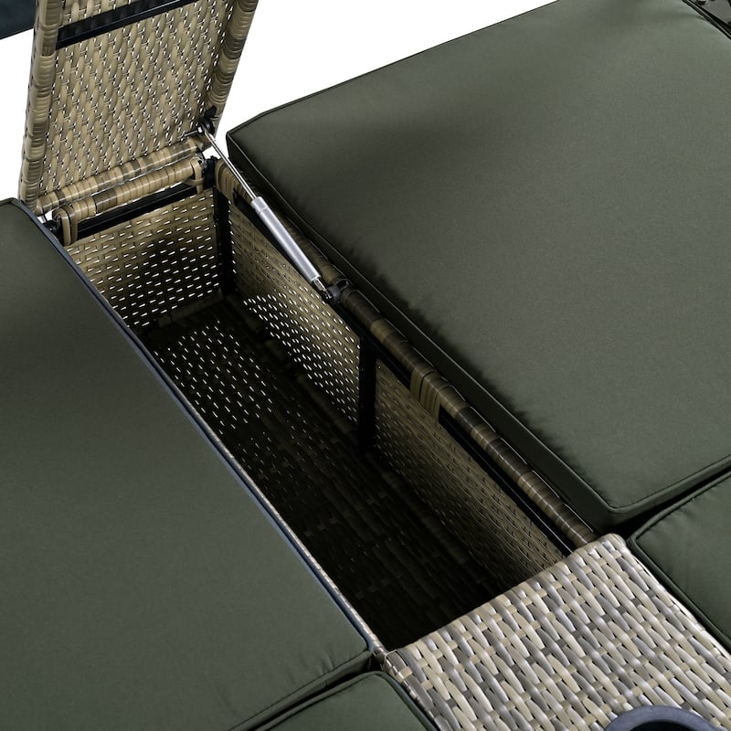 MERAX Outdoor Rattan Sun Lounger with Shelter Roof, Adjustable Backrest