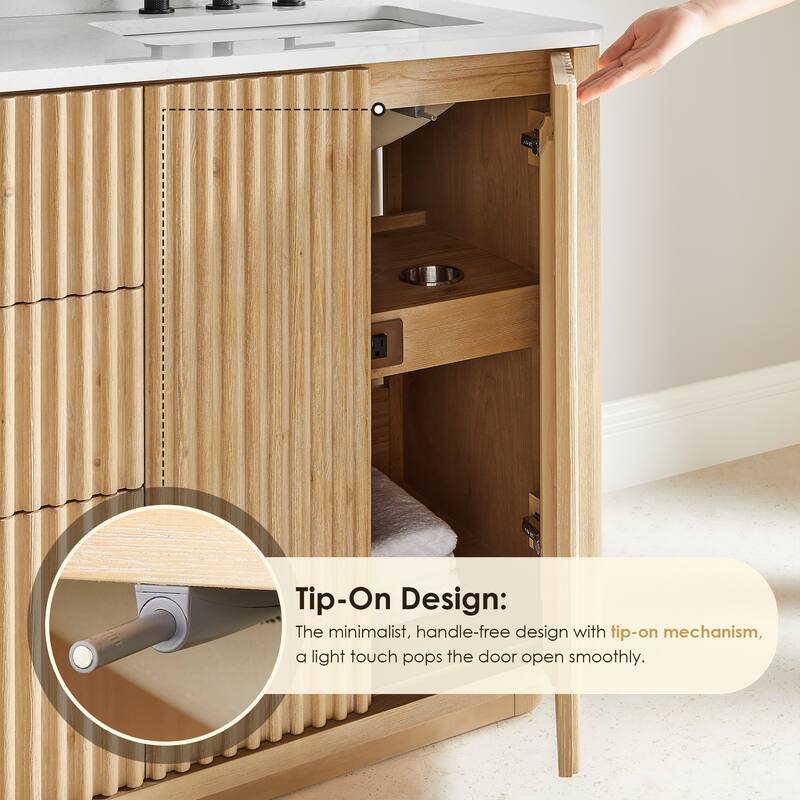 Clayton Bathroom Vanity in Washed Light Brown with Grain White Engineered Stone Countertop without Mirror