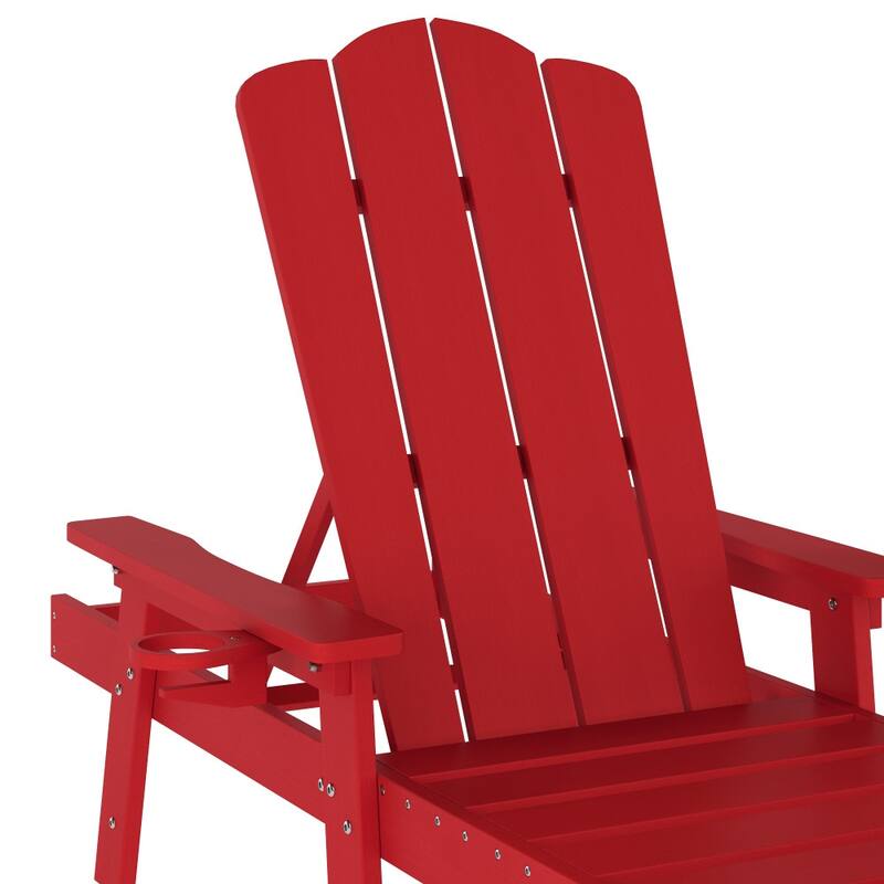 Set of 2 All-Weather Commercial Adjustable Lounge Chairs with Cupholders