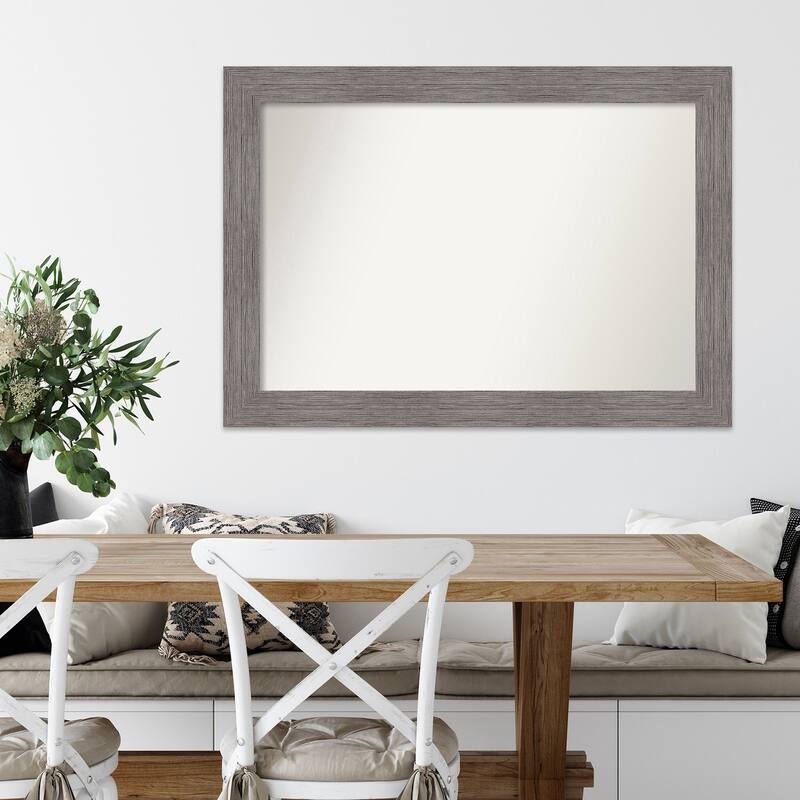 Non-Beveled Wall Mirror - Pinstripe Plank Grey Frame