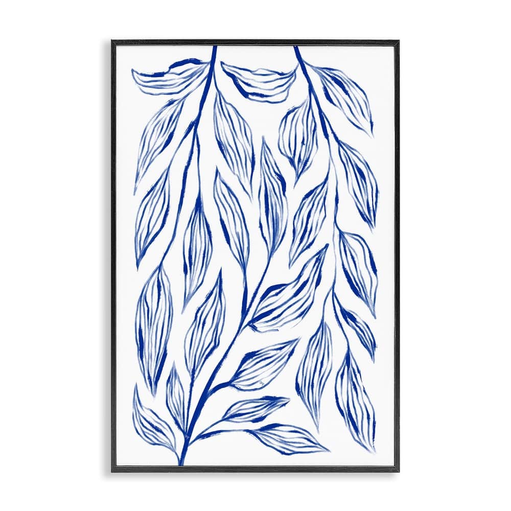 Stupell Simple Blue Leaves on White Framed Giclee Art Design By Martina Pavlova