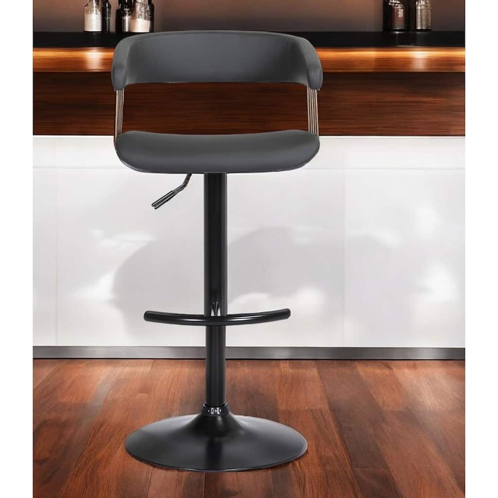 Black Faux Leather And Metal Swivel Adjustable Height Bar Chair