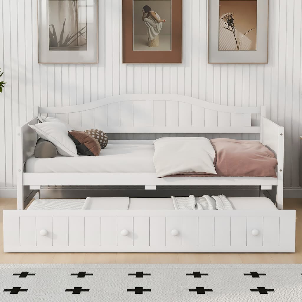 Twin Wooden Daybed with Trundle Sofa Bed for Bedroom or Living Room