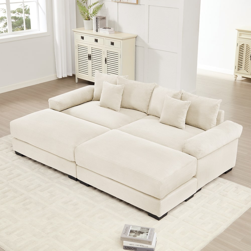 GDFStudio - Corduroy 2-Seater 92" Cloud Modular Sectional Couch with 2 Ottomans