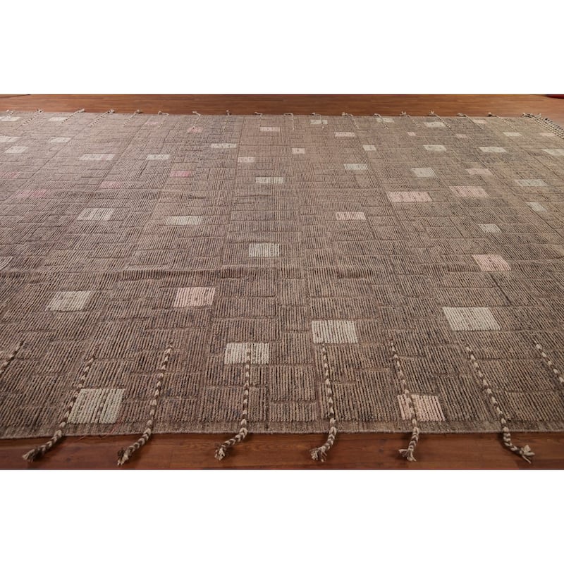 Moroccan Large Modern Area Rug Hand-Knotted Wool Carpet - 12'1"x 18'0"