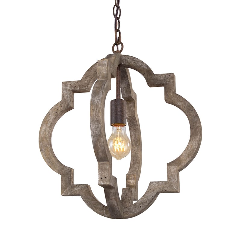 Farmhouse 1-Light Wood Lantern Chandelier Kitchen Island Pendant Lights - D 16"x H 17.5"