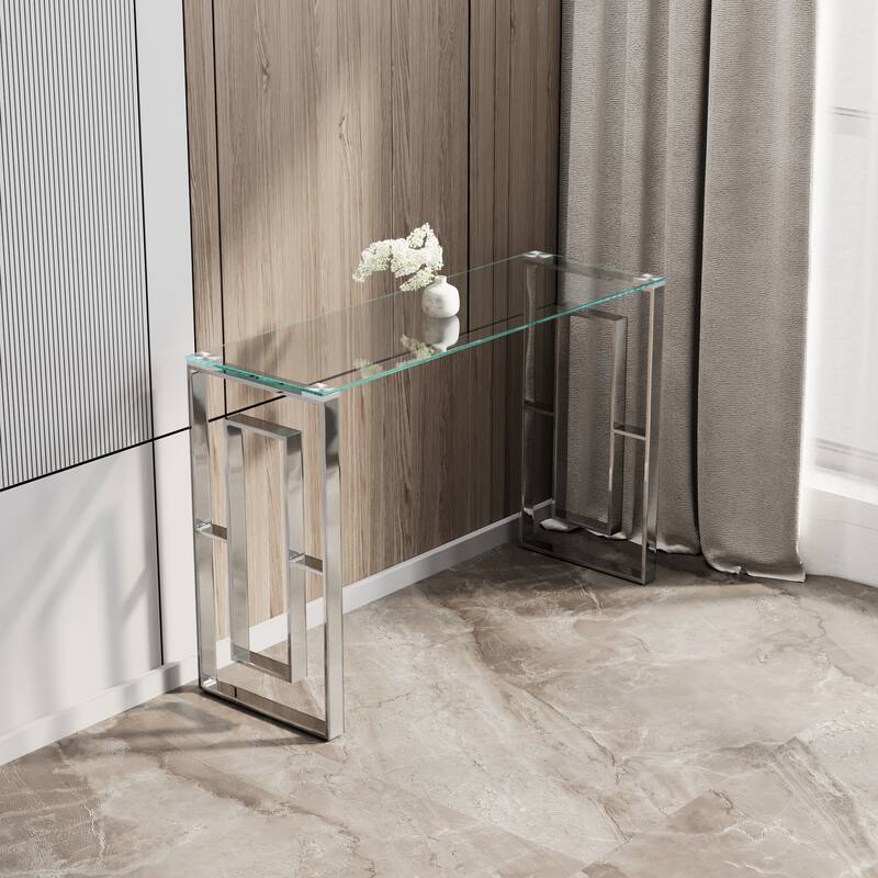 Console Table Stainless Steel Glass, Meal side table silvery Clear