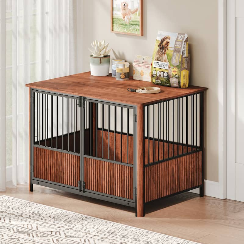 GDF Studio - Oakridge Modern Furniture Dog Crate with Multi-Door Design - Walnut (43.30")