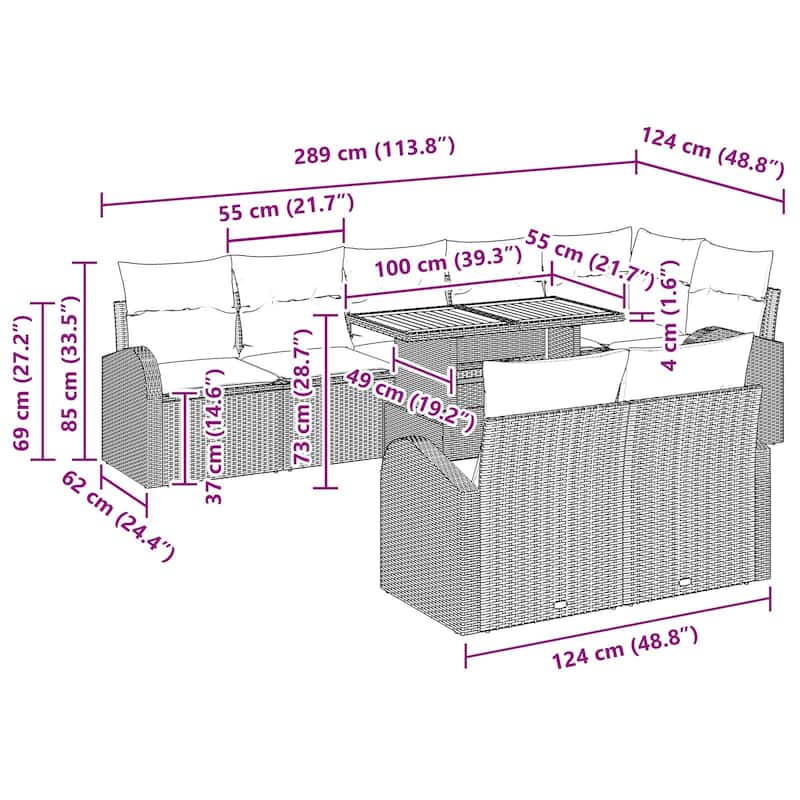 vidaXL 9 Piece Garden Sofa Set with Cushions - 113.8×48.8×27.2