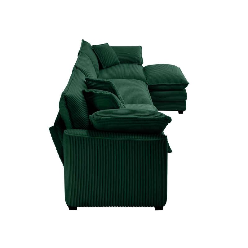 Green 115" Corduroy Cloud Upholstered Modular L-Shaped Sectional Sofa with Removable Ottoman and Free Combination Design
