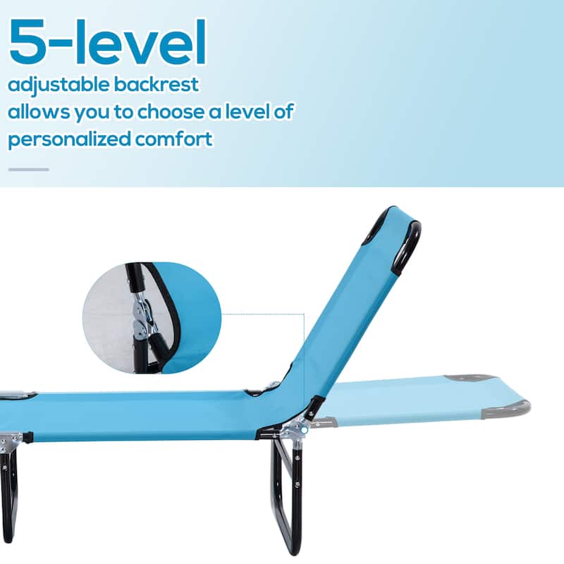 Folding Lounge Pool Chairs with 5-Level Reclining Back,Steel Frame