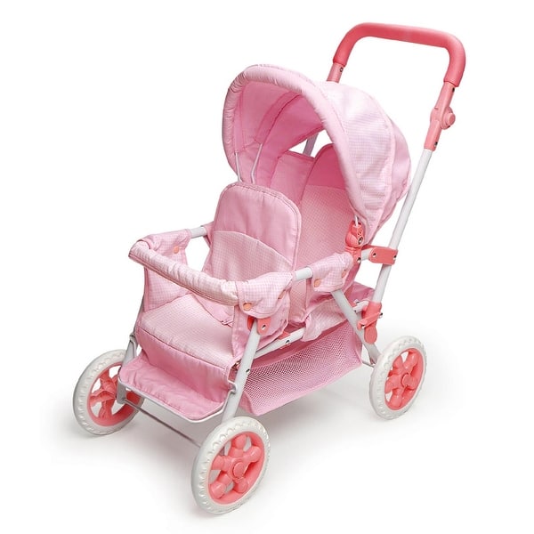 slide 2 of 10, Badger Basket Folding Double Front-to-Back Doll Stroller - Pink/Gingham