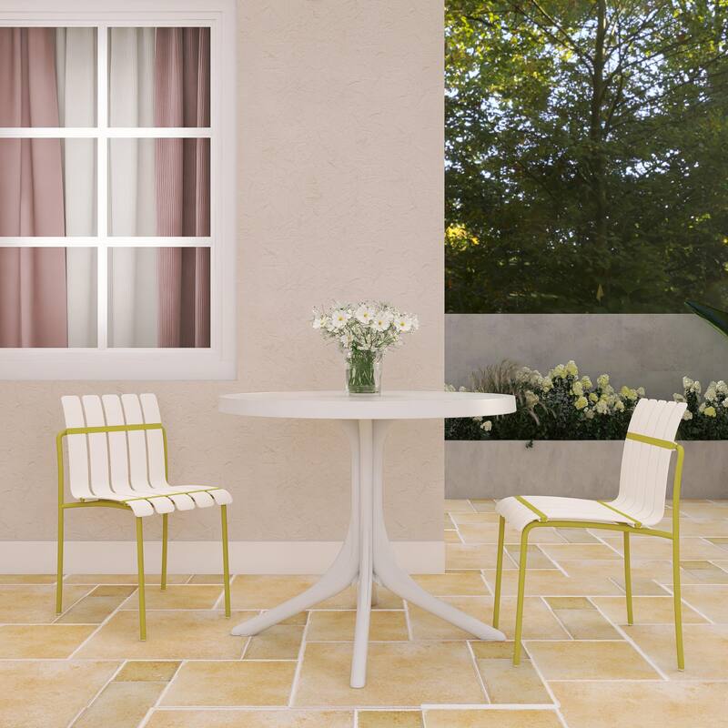 BNK Modern Striped Color Block Chairs With Waterproof PP Seat and Sturdy Metal Legs, Indoor/Outdoor Use (Set of 4) - Grain Yellow,White