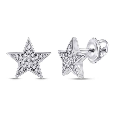 10k White Gold 1/10 Carat Round Diamond Star Earrings for Women