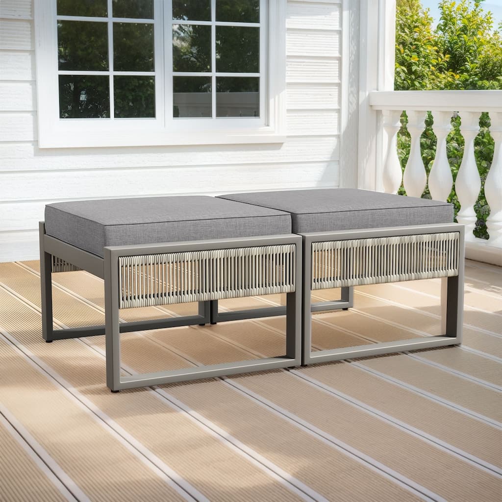 Gymojoy Outdoor Wicker Ottomans, Weatherproof Footstools with Cushions