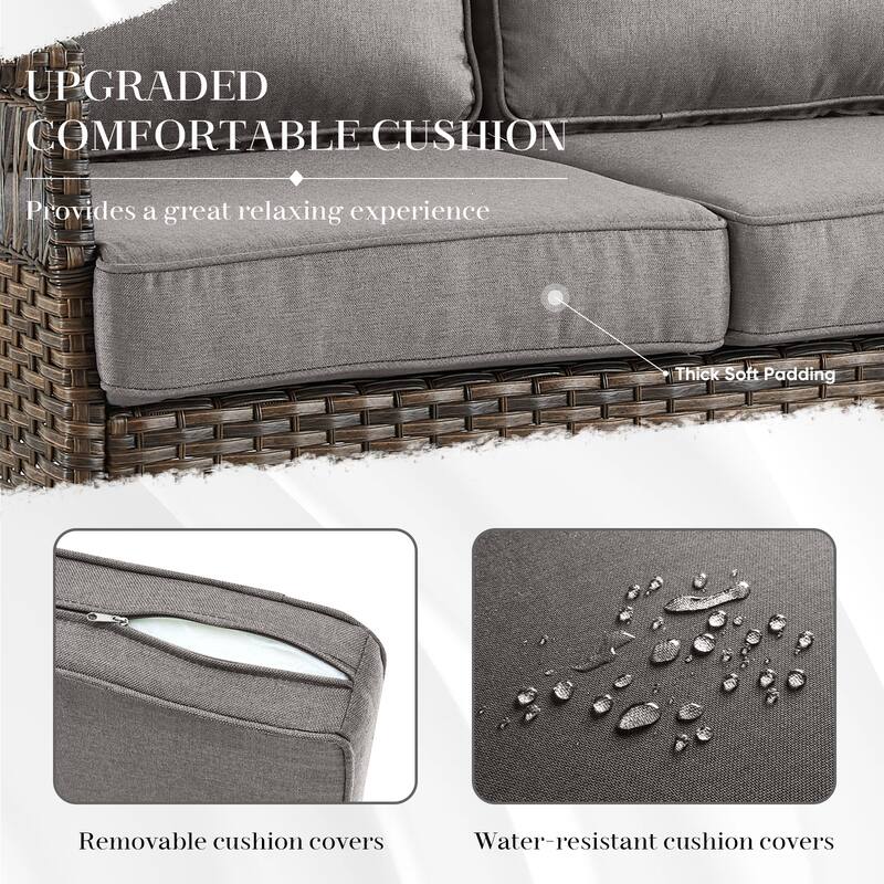 Sofa Patio Conversation Sets with Swivel Chair - Brown