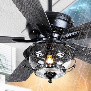 52 Inch Indoor and Outdoor Farmhouse Ceiling Fan with Light DC motor Wooden Blades Waterproof