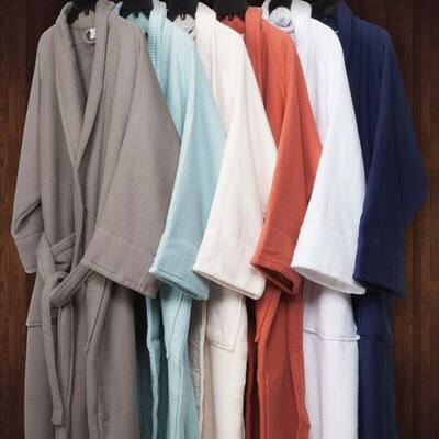 Medium Size Luxury Cotton Waffle Bathrobe Shawl Collar
