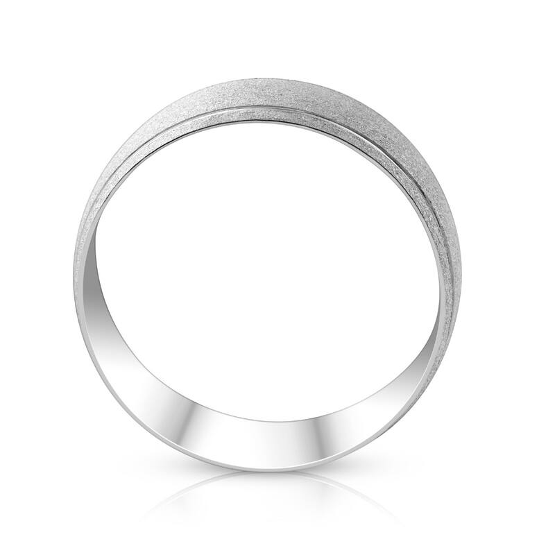 8mm 14k White Gold Brushed Two Line Ring Mens Wedding Band