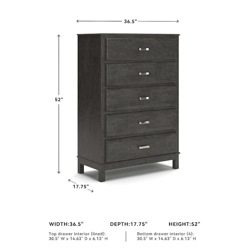 Caitbrook Five Drawer Chest - Contemporary Style - Gray