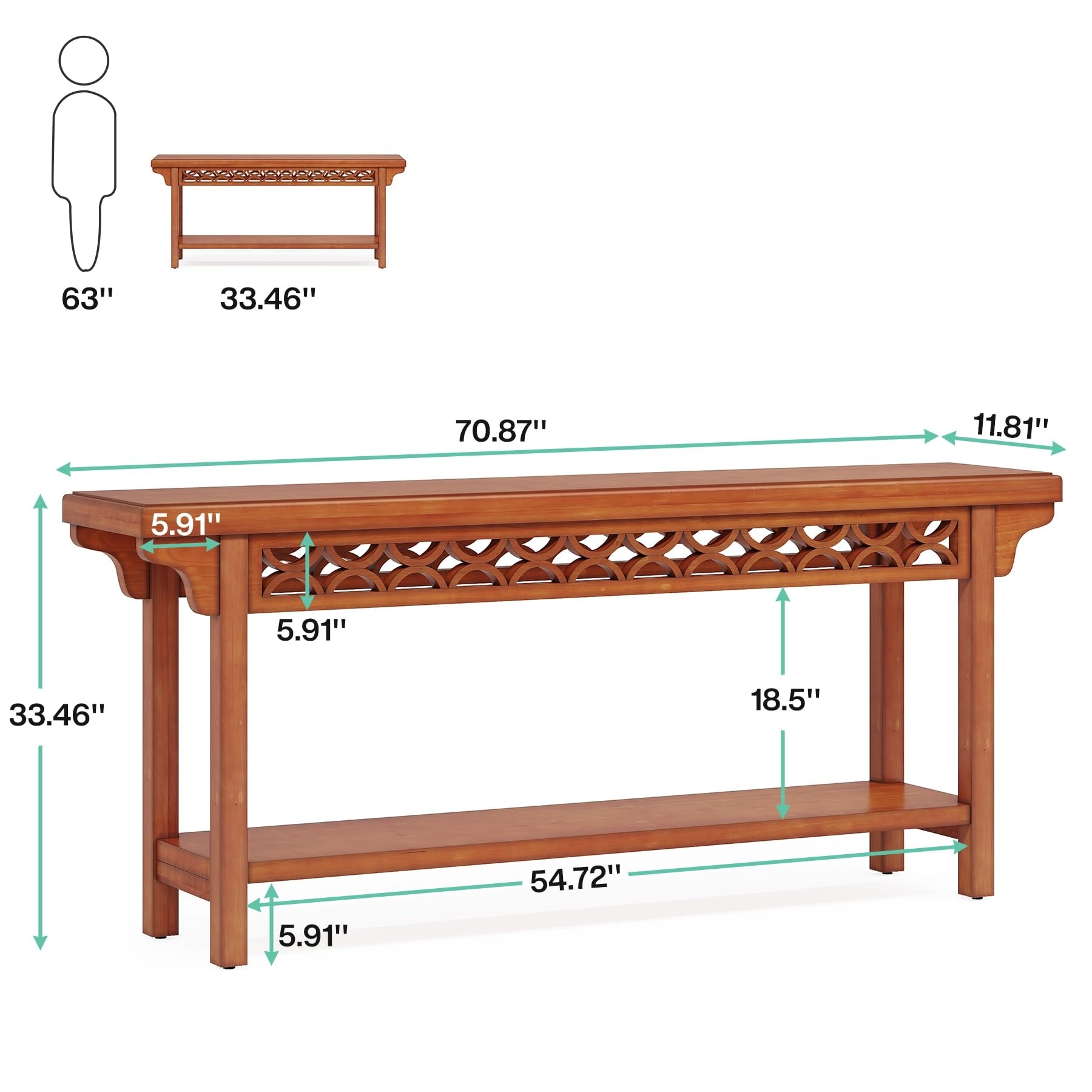 Solid Wood Sofa Table Narrow Long for Living Room Entryway