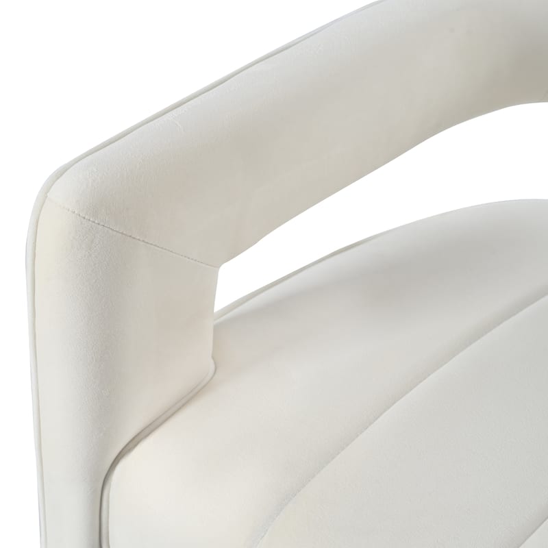 Ivory White Modern 24.25" Upholstered Velvet Accent Chair with Ribbed Detail and Luxury Curved Fully