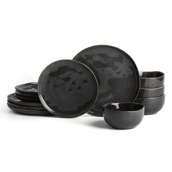 Stone Lain Mirella Stoneware Dinnerware Set - 12 Piece - Charcoal
