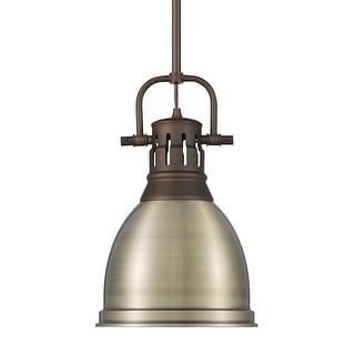 Yep by Golden Lighting Duncan 1-light 9in Rod Hung Pendant in Rubbed Bronze and Aged Brass shade