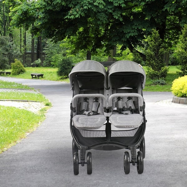 Slumkvarter Dare Higgins Qaba Double Baby Stroller with Adjustable Backrest, Canopy, and Storage  Basket, Grey - 39.25" x 29.75" x 41.25" - - 33896468