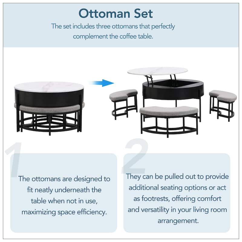 Modern Round Lift-Top Coffee Table with Storage