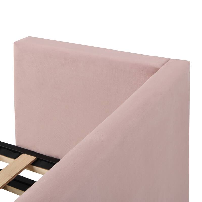 Pink Twin Upholstered Daybed with Pop-Up Trundle, Convertible to King Size
