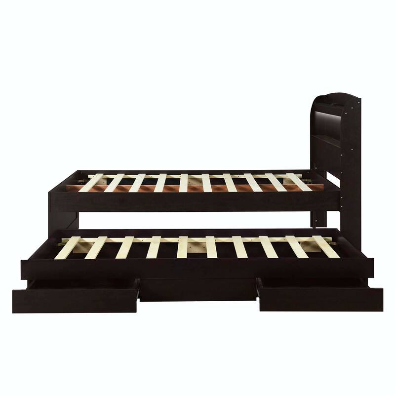 Platform Bed with Storage LED Headboard, Charging Station, Twin Size Trundle and 2 Drawers