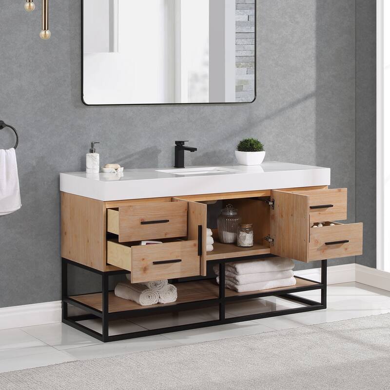 Altair Bianco Bath Vanity with White Composite Stone Top,no Mirror