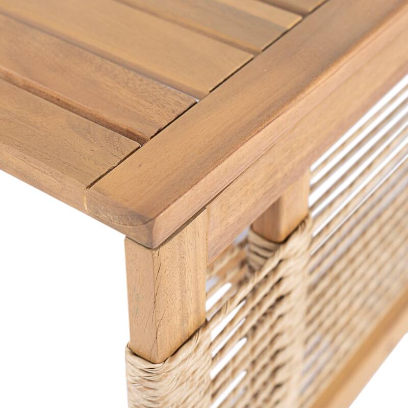 Acacia Wood 3-Seater Outdoor Patio Sofa Set - with 2 Coffee Tables, Teak Look & Beige Cushion for Garden, Poolside