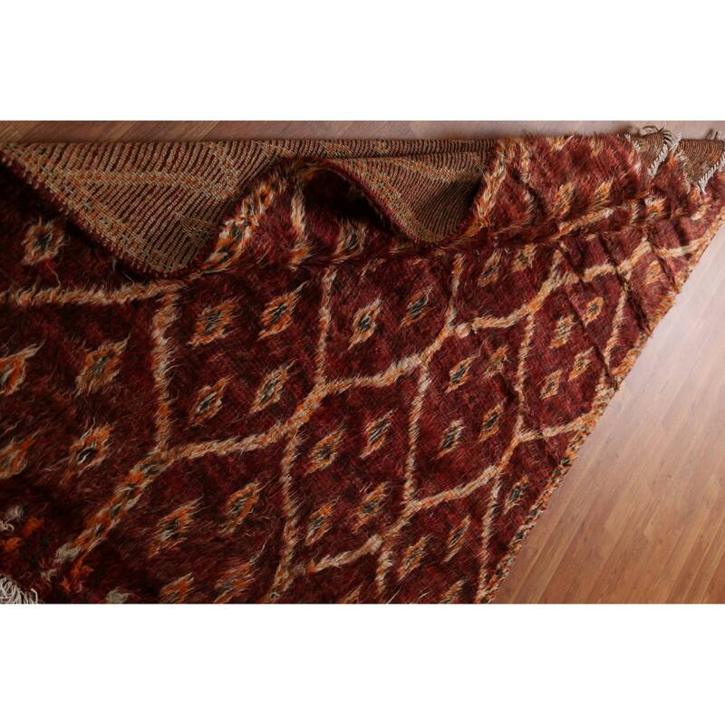 Hand Knotted Oriental 100% Wool Carpet Modern Tribal Red Moroccan Area Rug - 6' 5'' X 4' 8''