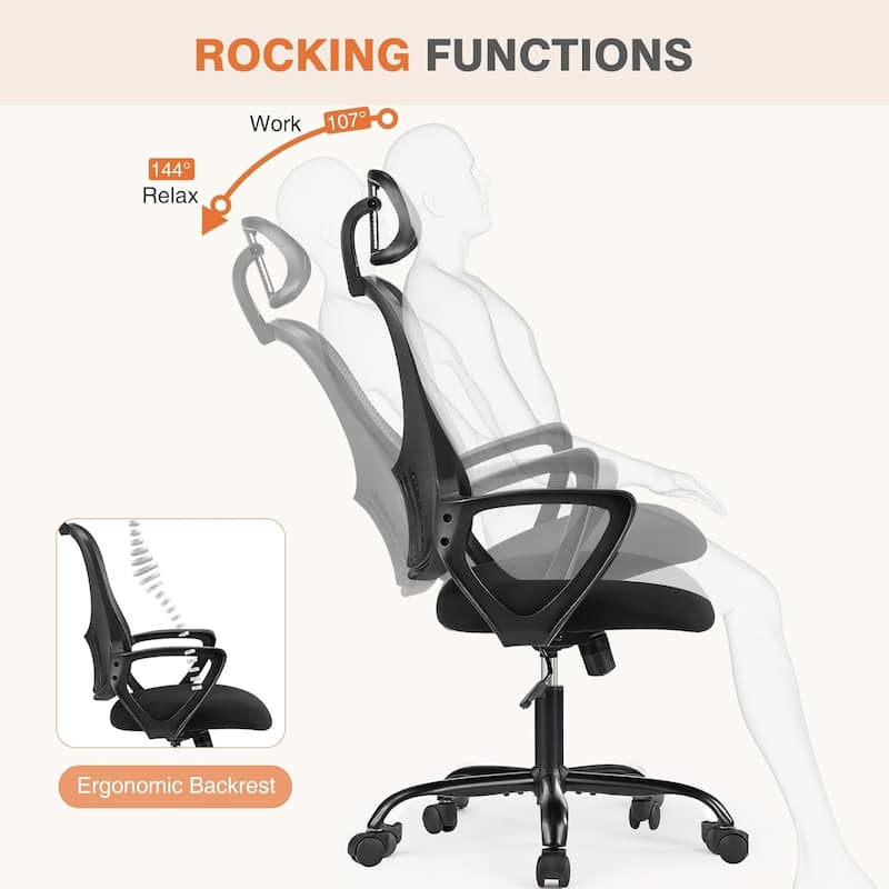 Office Computer Desk Chair, Ergonomic High-Back Mesh Rolling Work Chairs with Wheels &Adjustable Headrests, Comfy Flip-up Arms