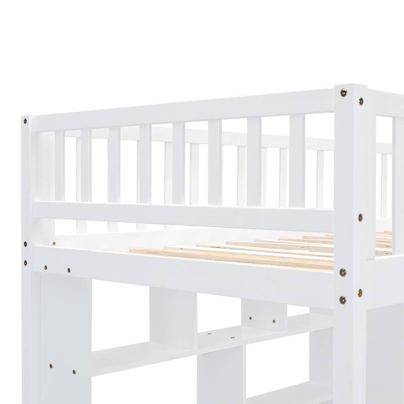Twin Size Loft Bed with Bookshelf, Desk, Drawers and Wardrobe