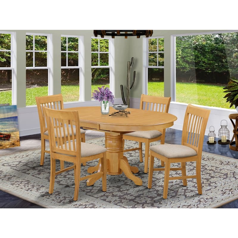 HomeStock 5-Pc Oval Natural Oak Finish Solid Wood Top Dining table with 4 Chairs