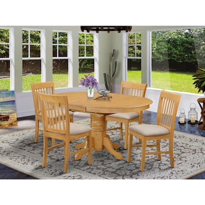 HomeStock 5-Pc Oval Natural Oak Finish Solid Wood Top Dining table with 4 Chairs