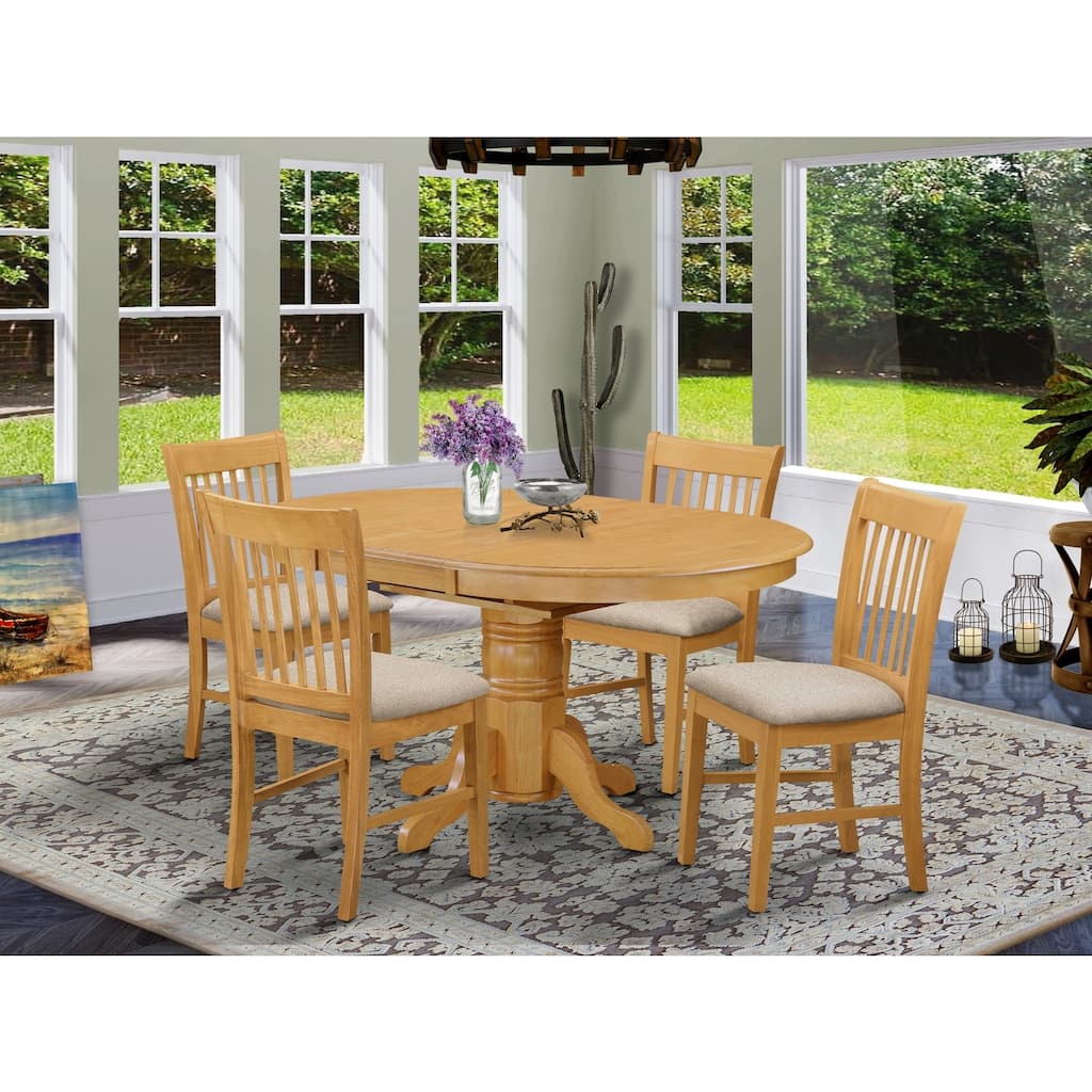HomeStock 5-Pc Oval Natural Oak Finish Solid Wood Top Dining table with 4 Chairs
