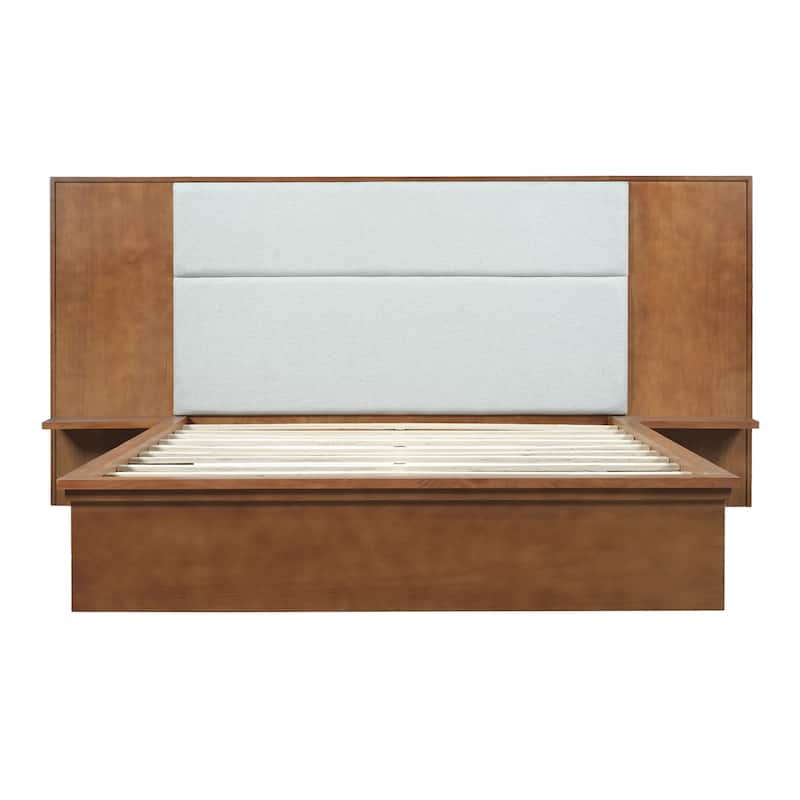 Christopher Knight Home - Avery Platform Bed Frame with Upholstered Headboard & Built-In Side Shelves, No Box Spring Needed